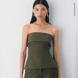 Aritzia Olive Strapless Fold-Over Bust Peplum Top